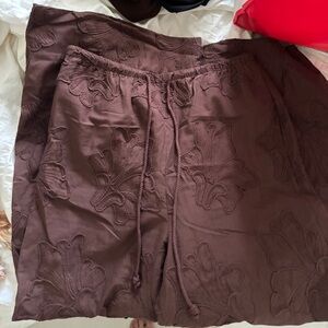 Zara embroidered brown wide leg pants size small
